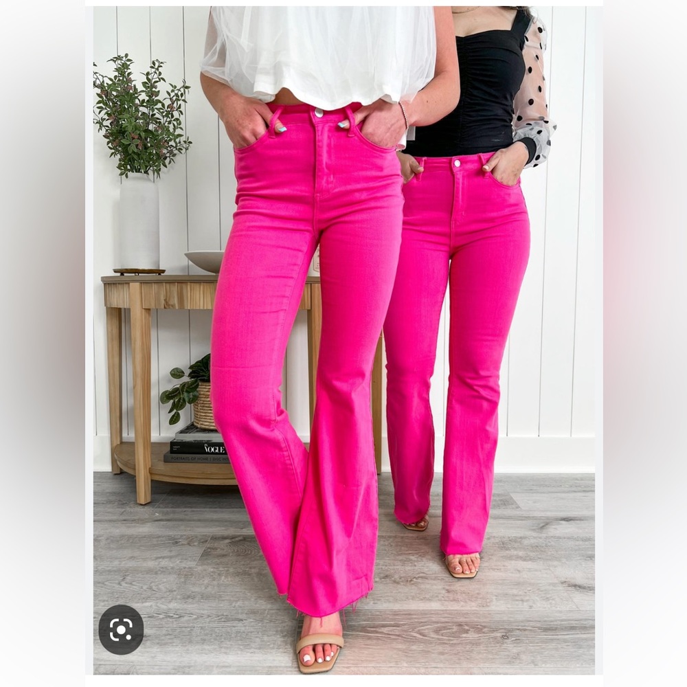 Judy Blue The Dolly High Rise Garment Dye Hot Pink Flare Denim Jeans NWT